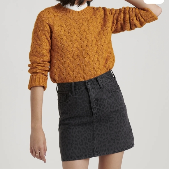 New Lucky Brand Quinn Cable Knit Cotton Blend Mustard Yellow Medium Sweater - Picture 11 of 15